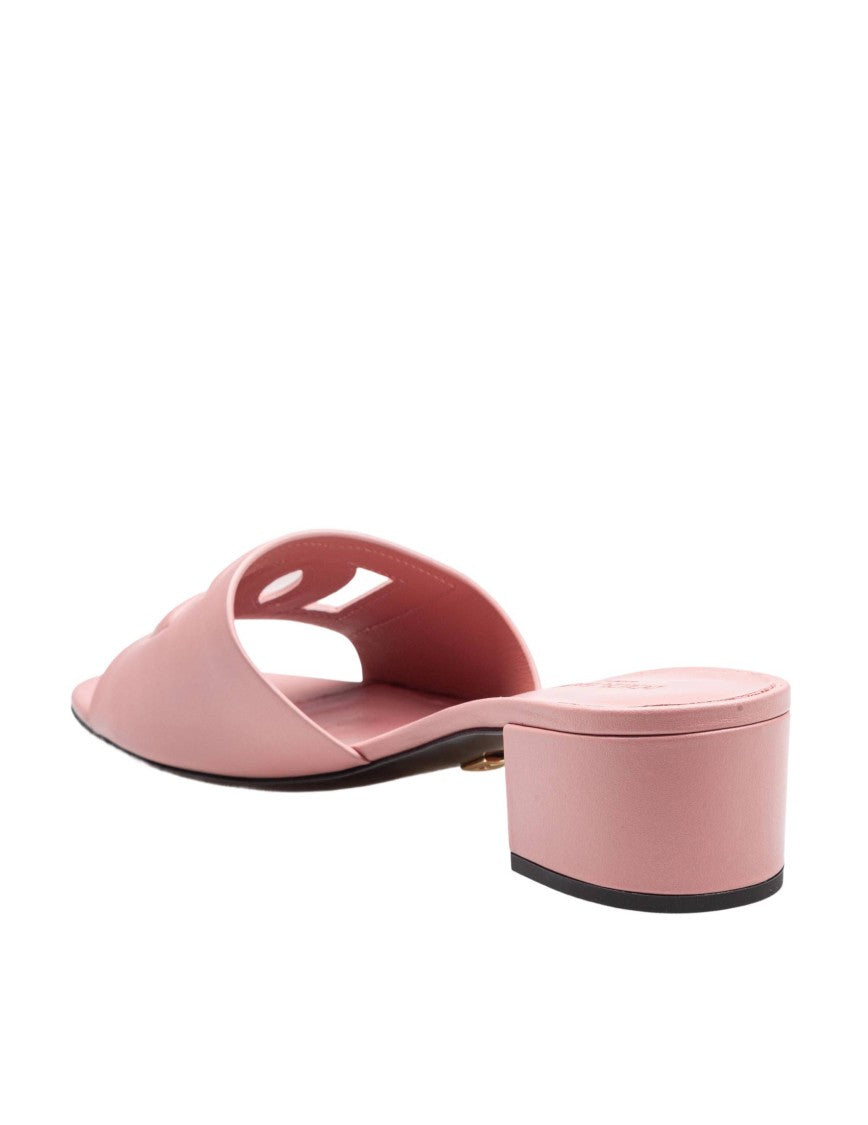 Dolce & Gabbana Pink Leather Mule With Dg Logo