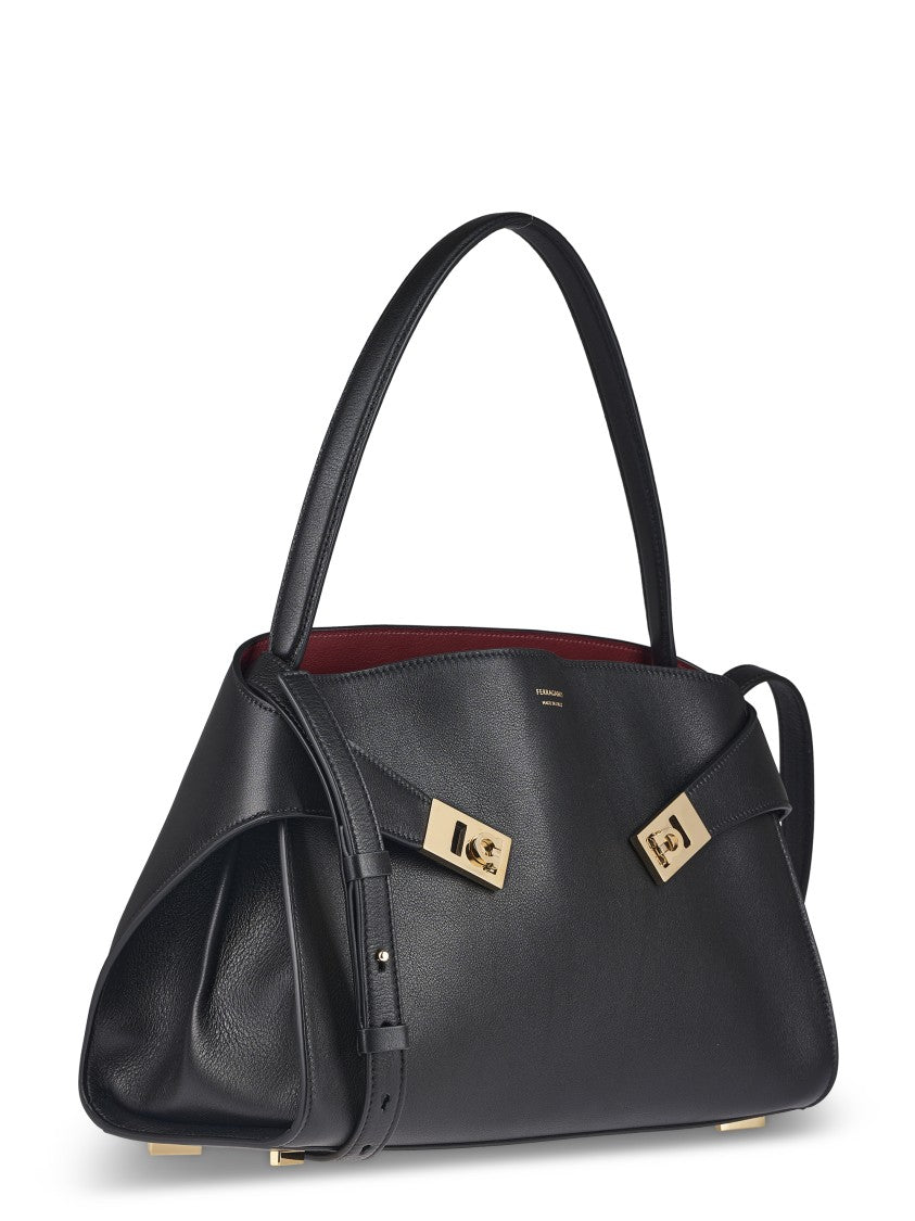 Ferragamo Structured Smooth Leather Handbag With Gold-Tone Hardware