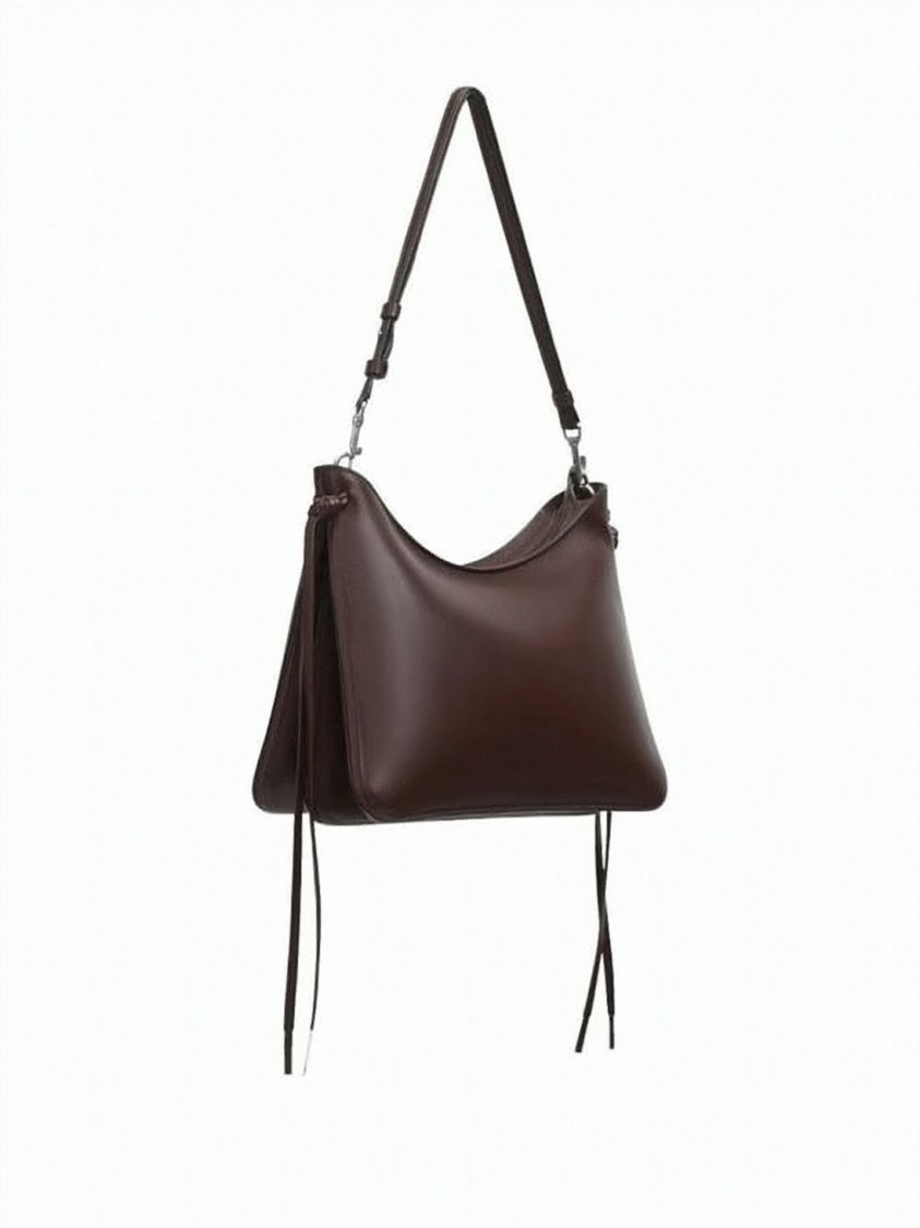 Phoebe Philo Curved Top Crossbody Bag In Rich Deep Brown Leather