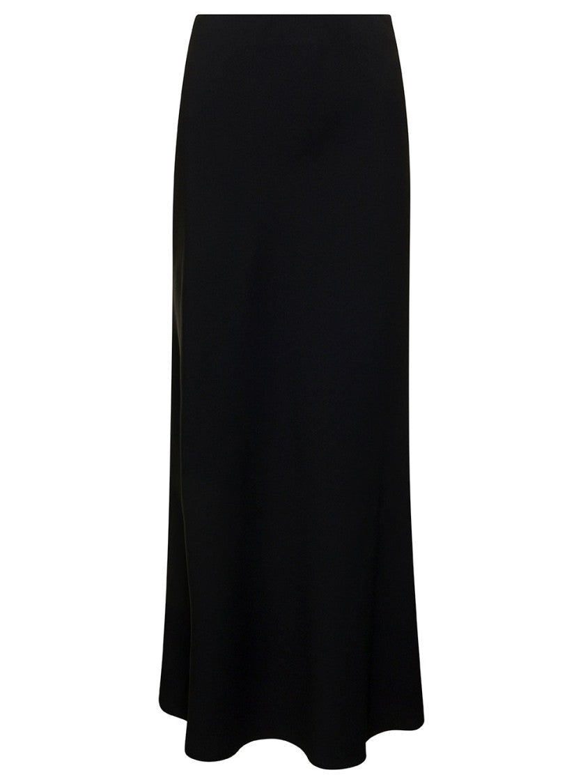 Plain Black 'Midi' Skirt With Volant Detail At The End