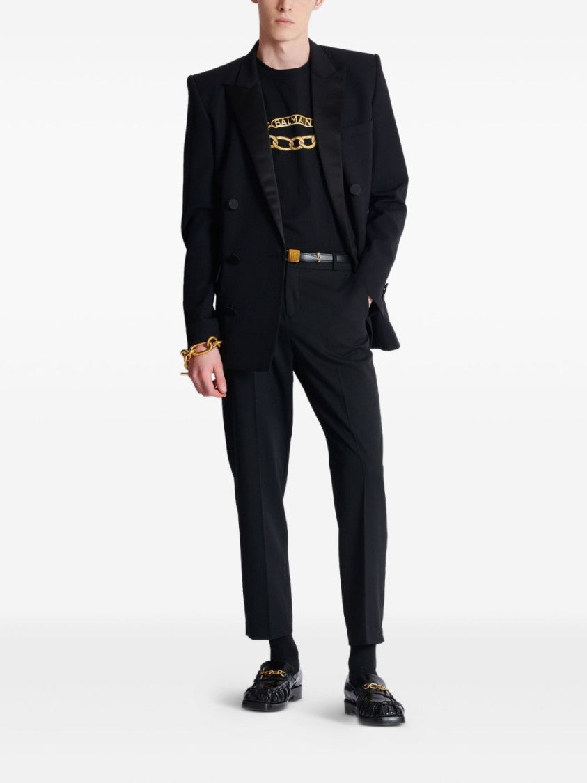 Balmain Black Gold Chain Graphic Crew Neck T-Shirt