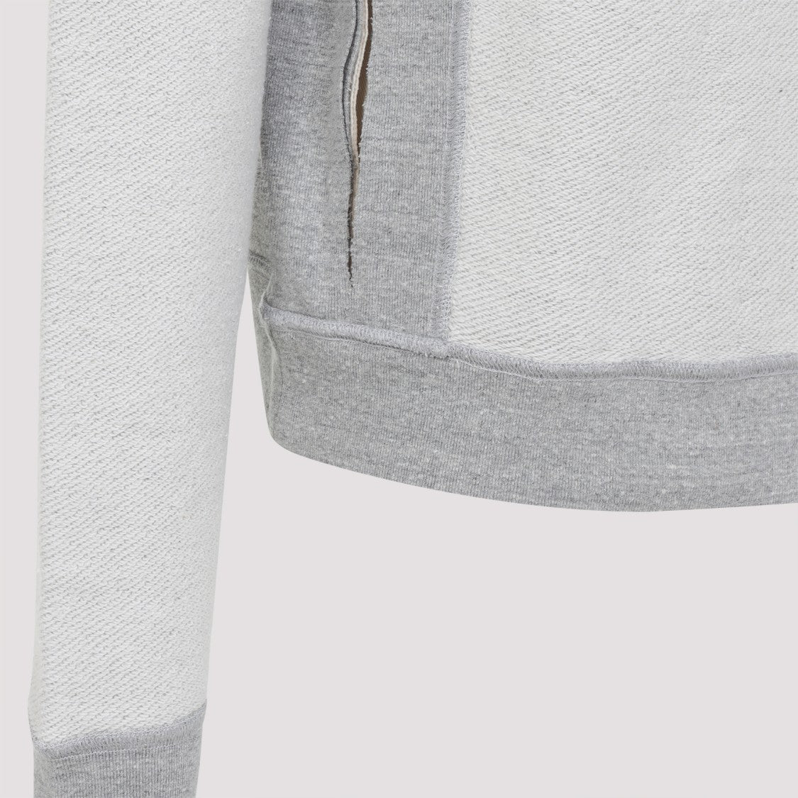 Maison Margiela Textured Grey Cotton Sweatshirt With Collared Neckline