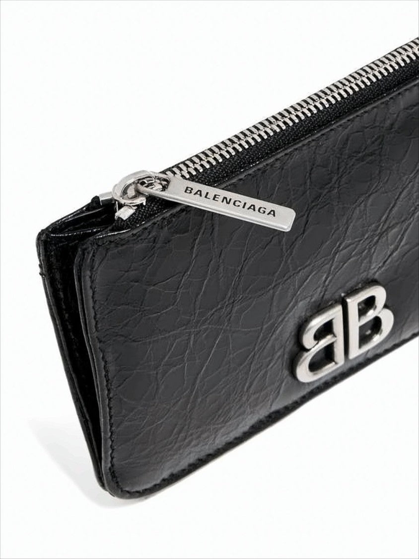 Balenciaga Textured Leather Wallet With Zip Closure And Metallic Details