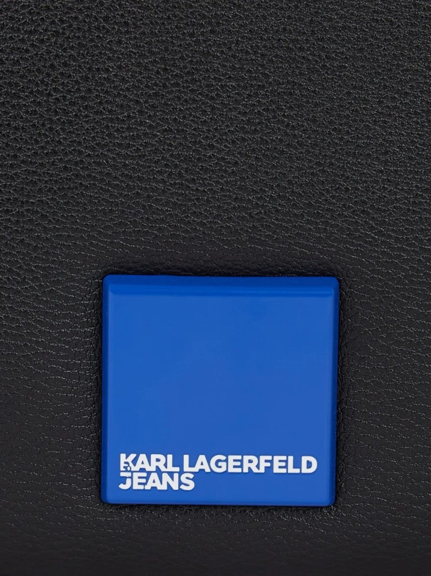 Karl Lagerfeld Textured Black Crossbody Bag With Branding
