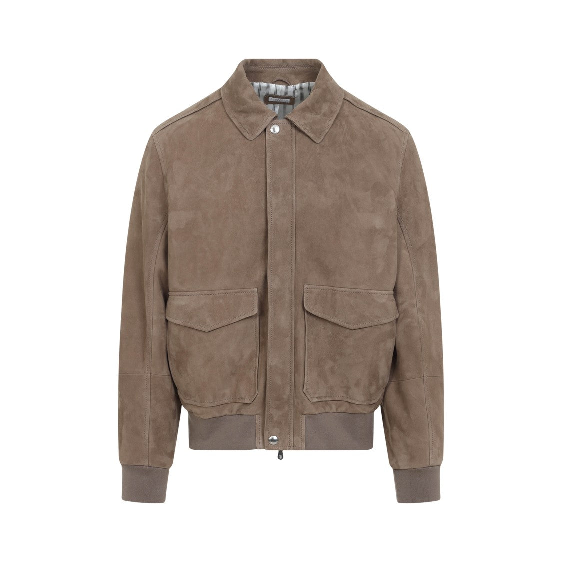 Brunello Cucinelli Brown Leather Bomber Jacket