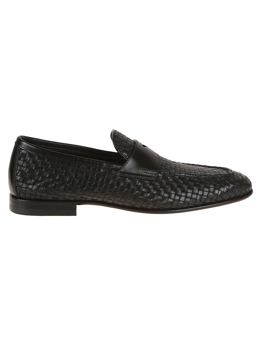 Santoni Handmade Woven Leather Moccasins With Tapered Shape