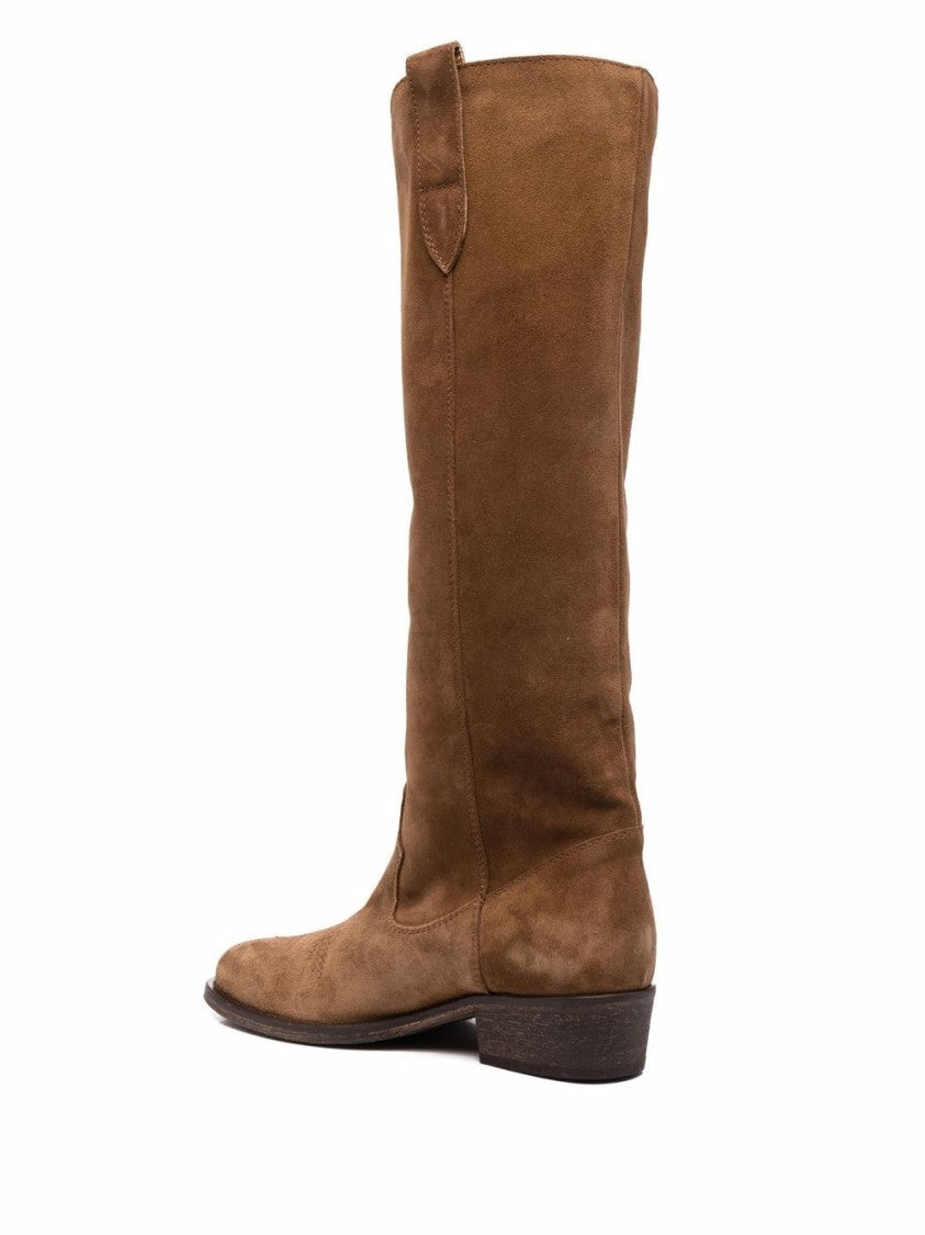 Via Roma 15 Suede Leather Tall Boots With Western-Inspired Detailing