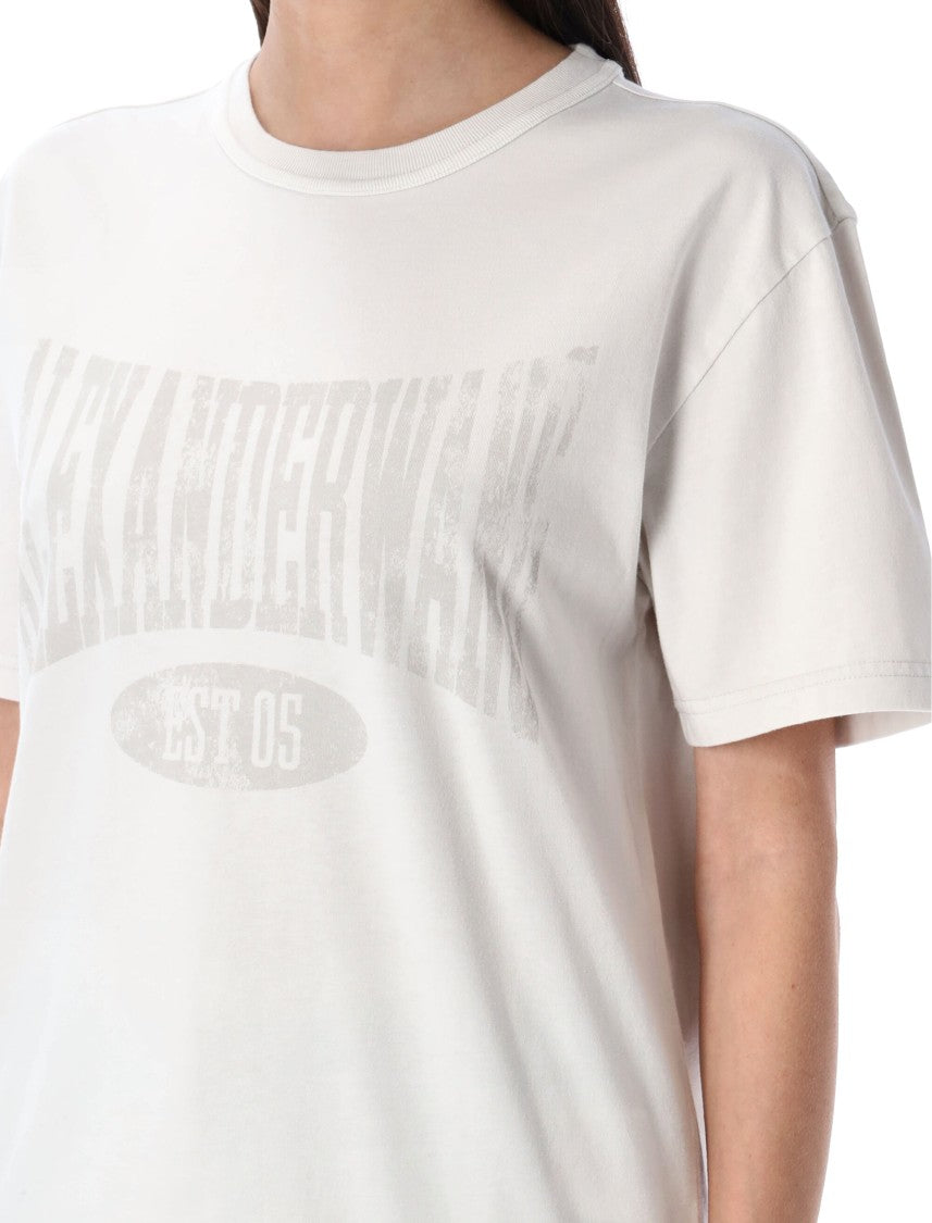 T By Alexander Wang Distressed Logo Cotton Tee With Ribbed Neckline