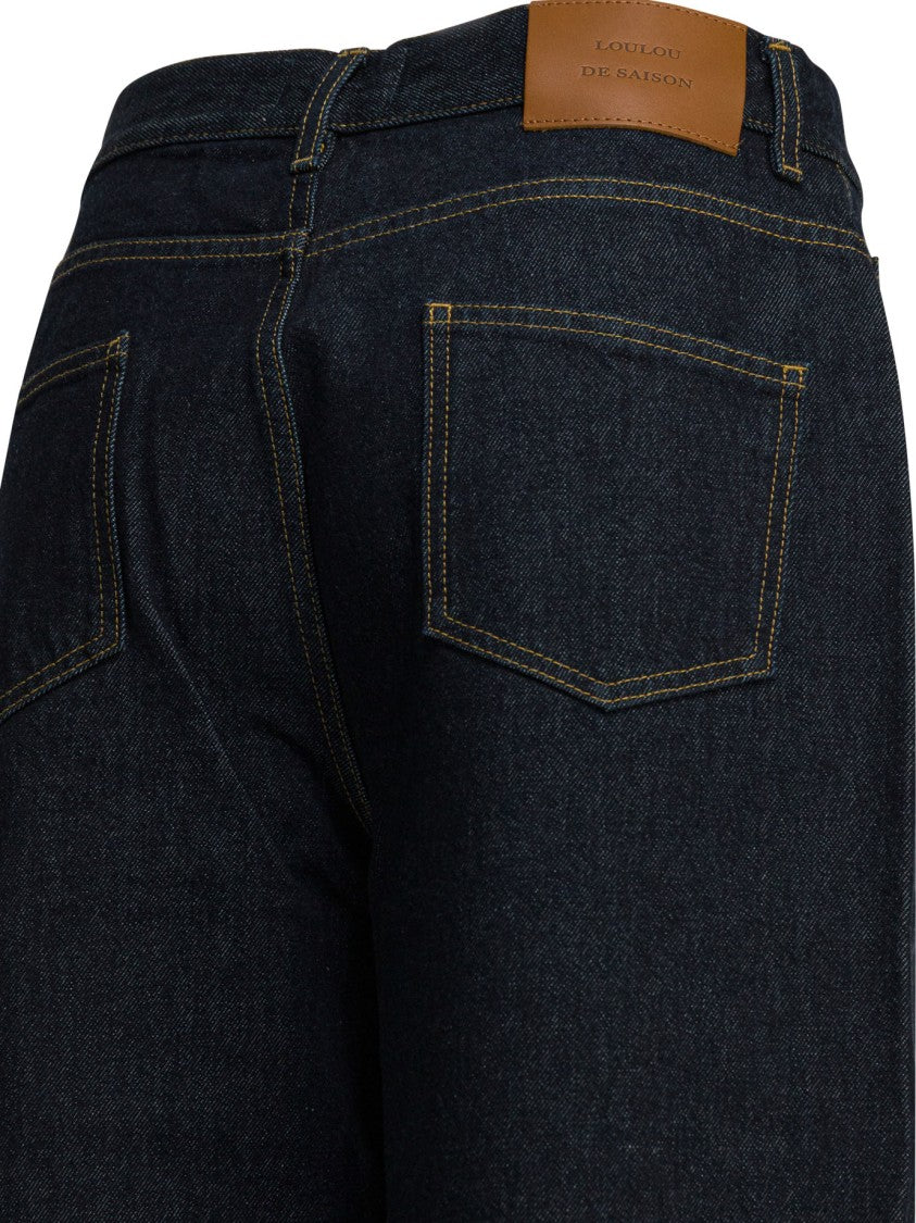 Loulou De Saison High-Waisted Straight-Leg Indigo Denim Jeans With Contrast Stitching