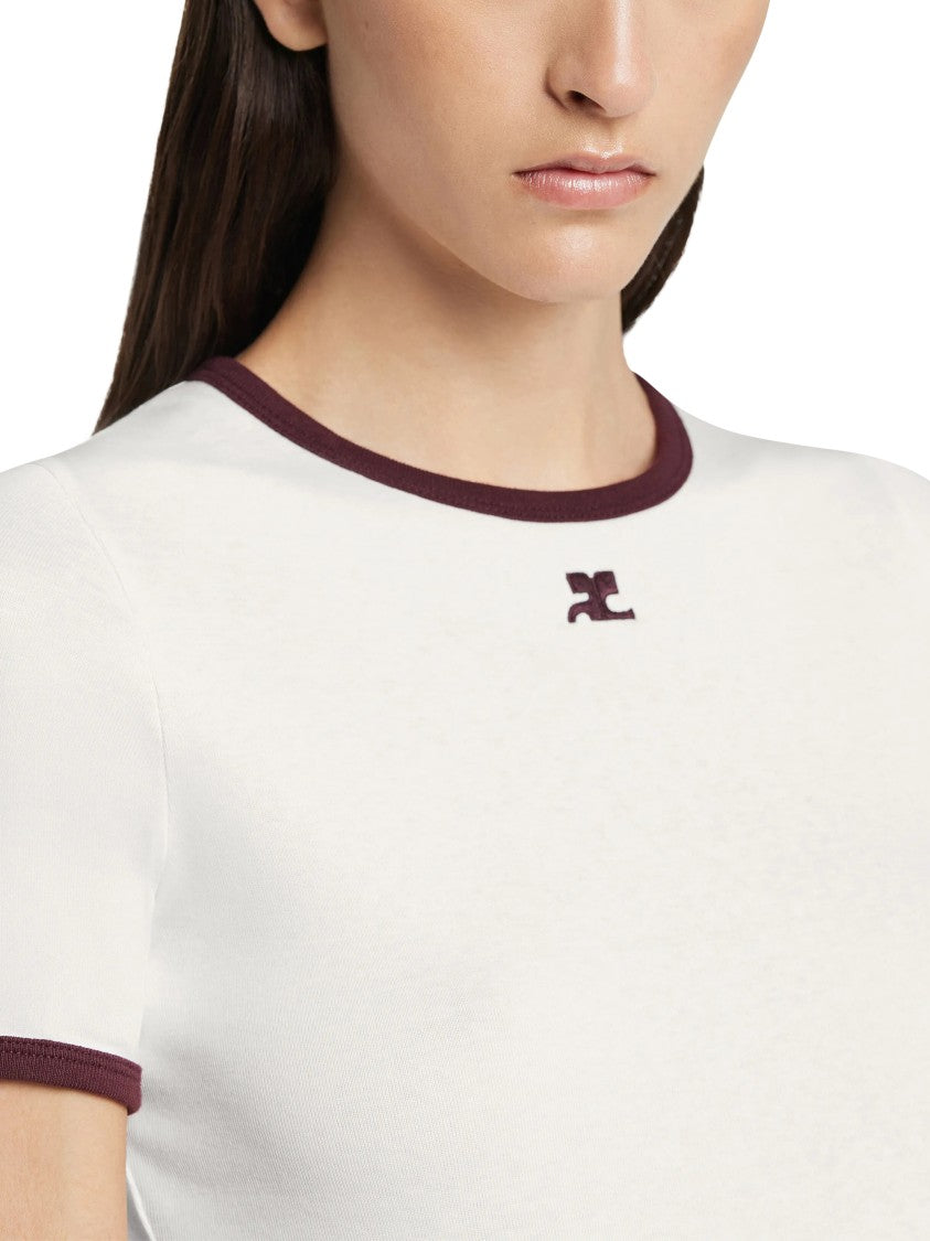 Courrèges Fitted Contrast Ribbed Neckline T-Shirt