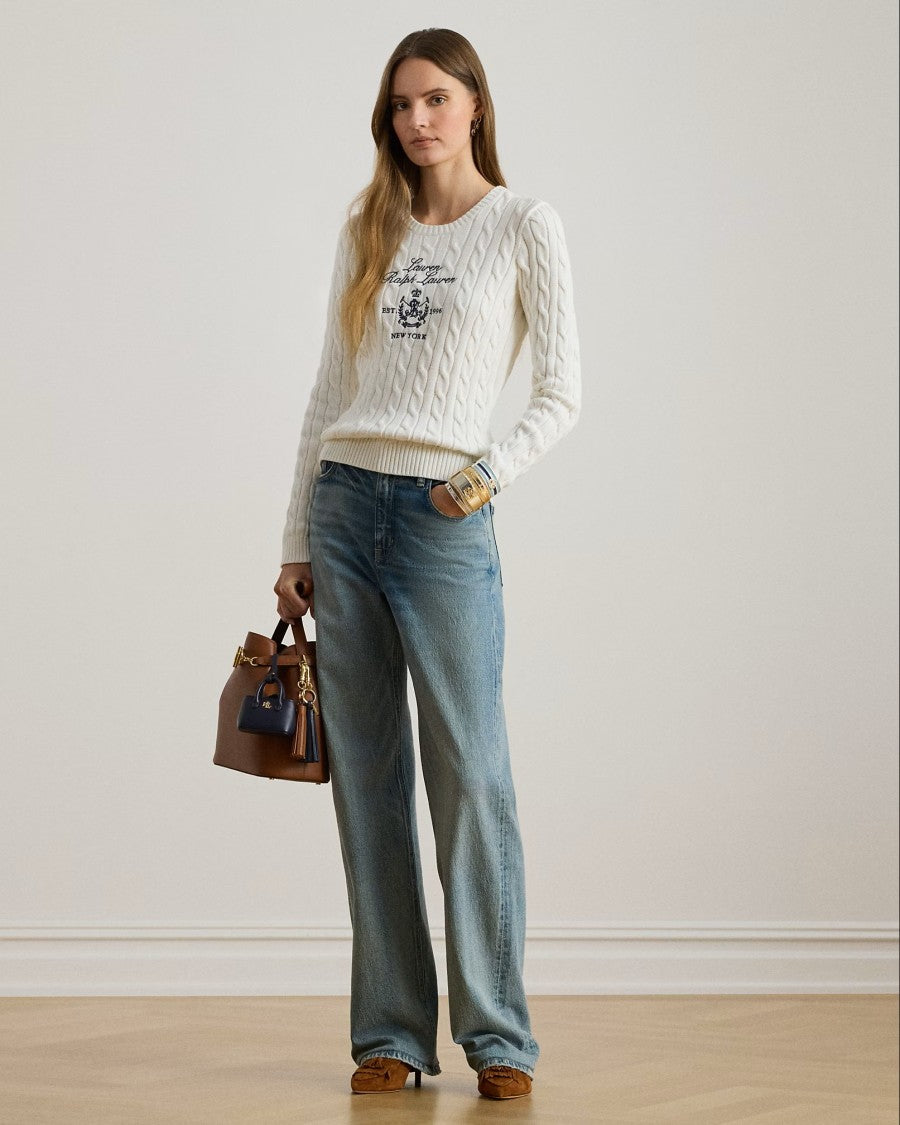 Lauren Ralph Lauren White Rinett Gassed Cotton Pullover Sweater