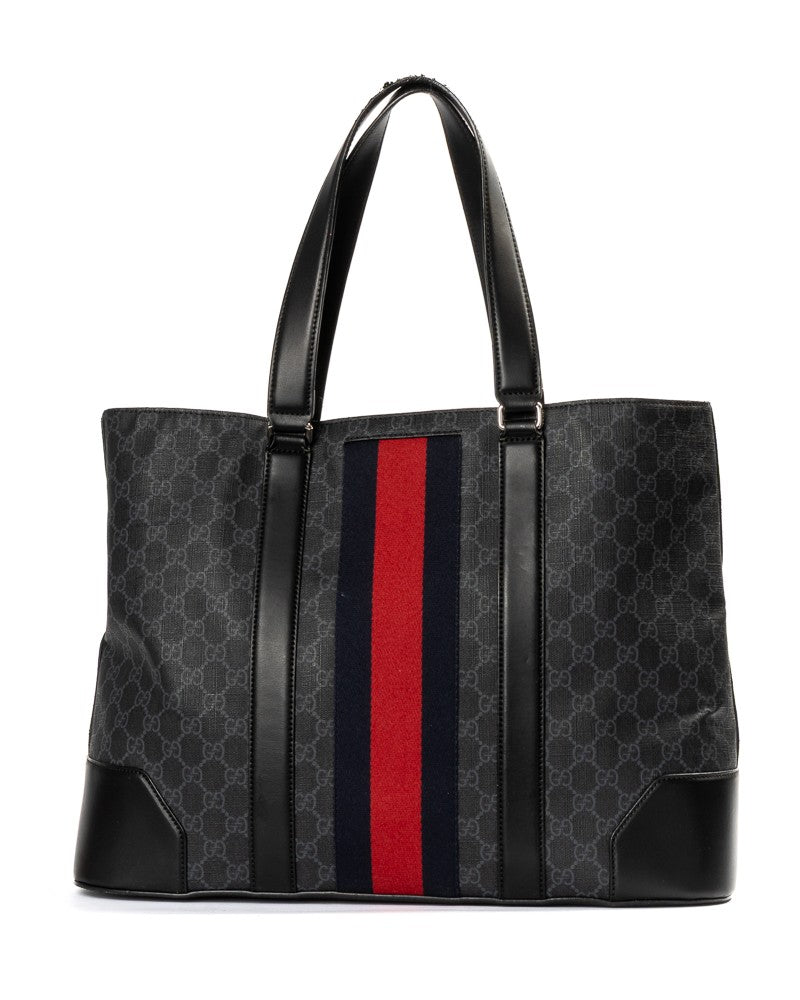 Gucci Blue Gg Supreme Large Canvas Web Tote Bag