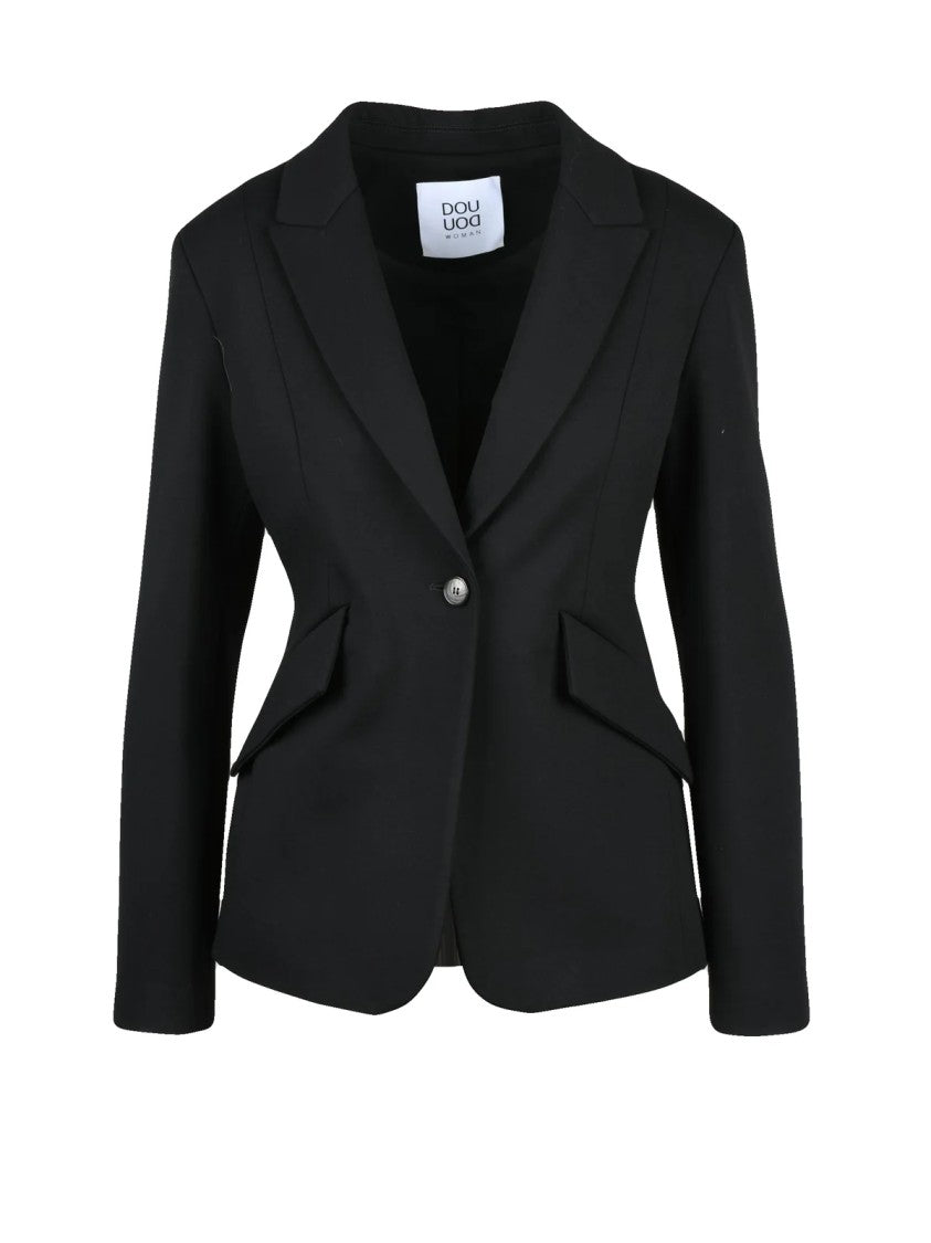 Douuod Black Viscose-Blend Fitted Jacket