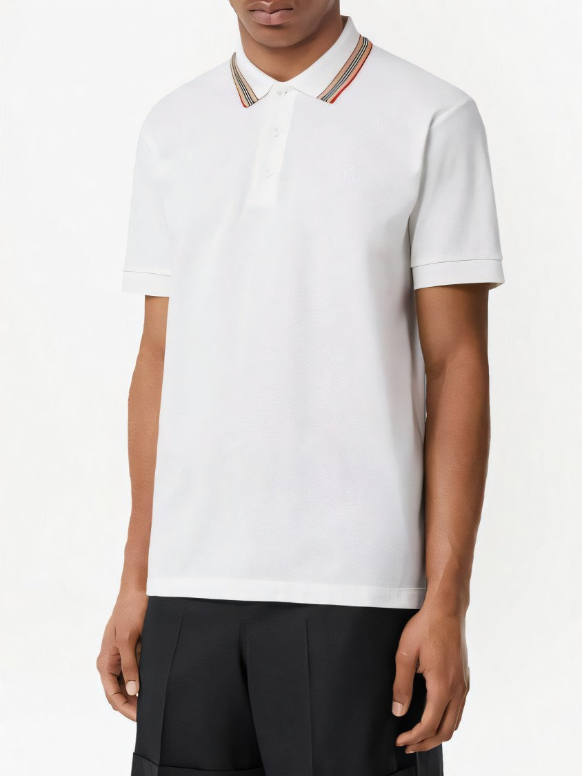 Burberry Classic White Polo Shirt With Multicolored Stripe Collar