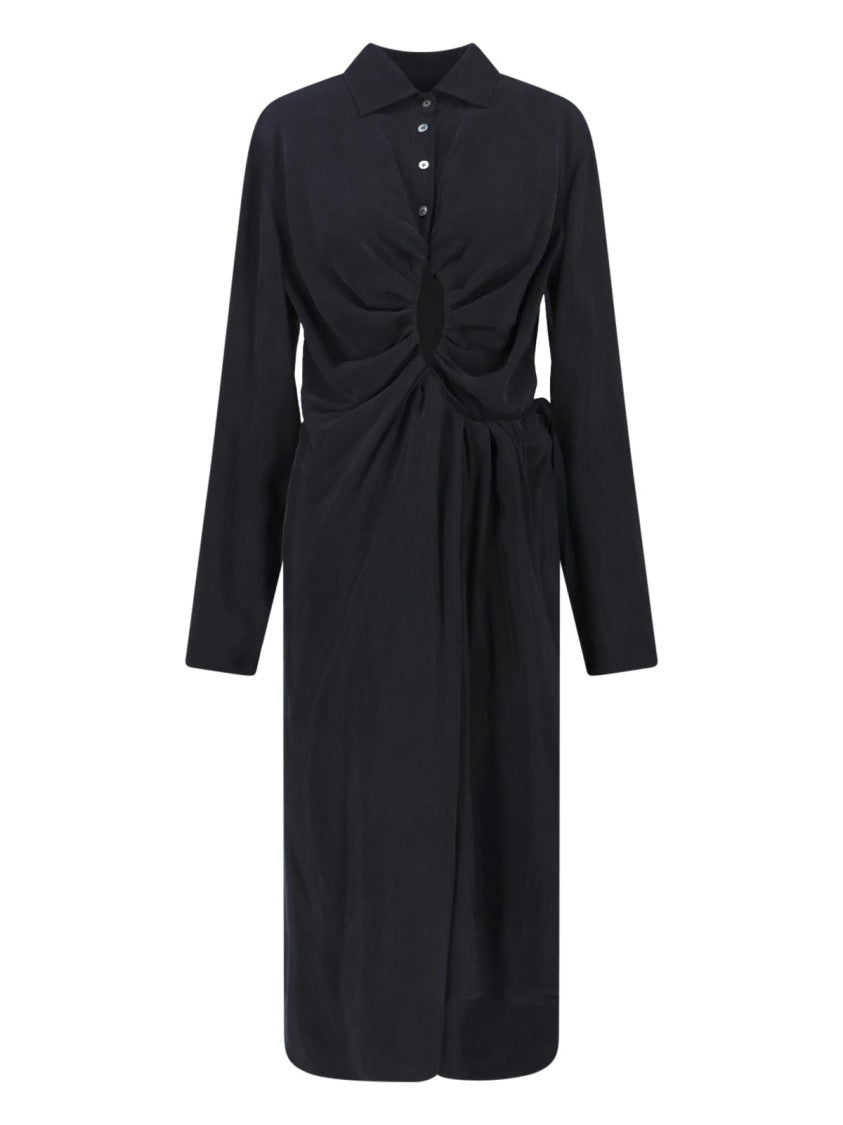 Maison Margiela Black Draped Cut-Out Cupro Midi Dress