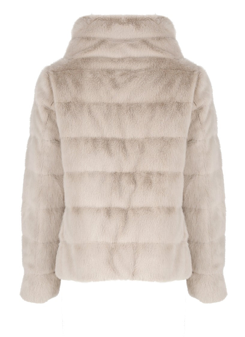 Herno Ivory Faux Fur Quilted Down Jacket