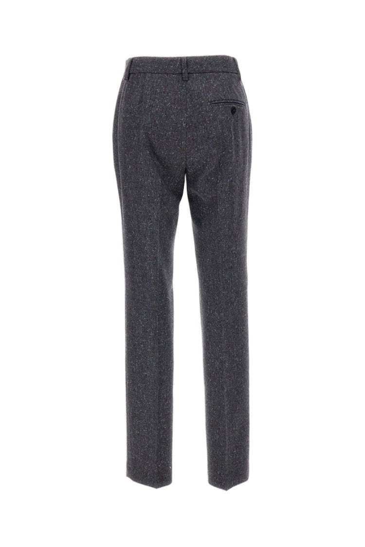 Alberto Biani Grey Wool Donegal Patterned Straight-Leg Pants