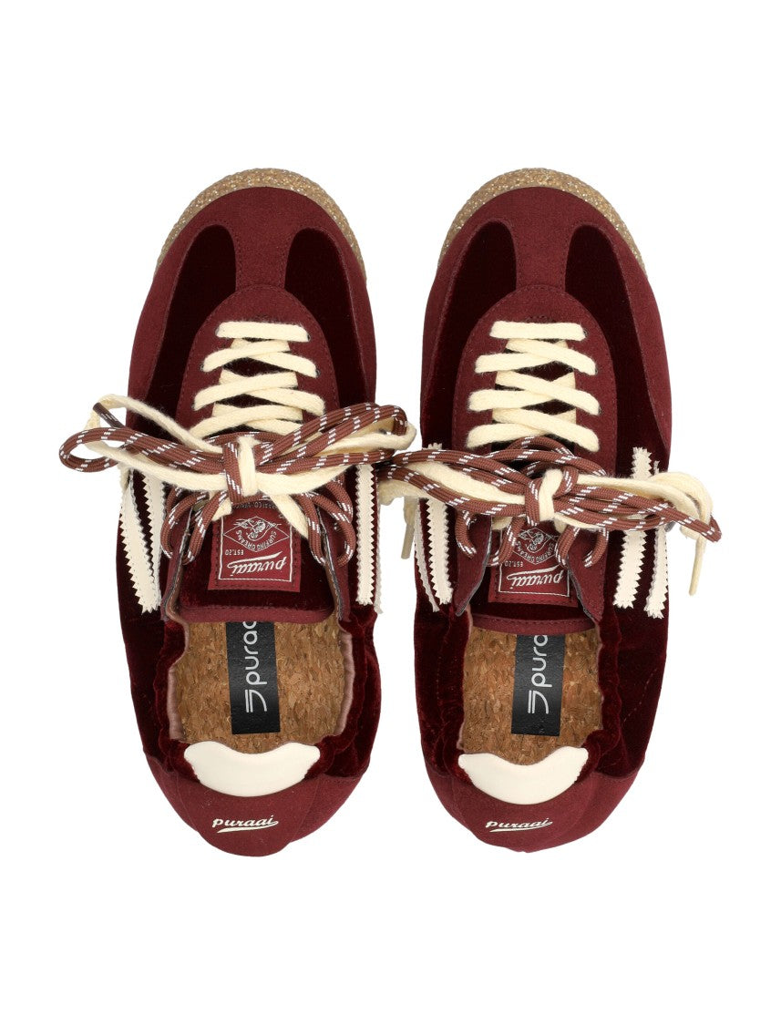 Puraai Burgundy Low-Profile Sneakers With Cream Zigzag Accents