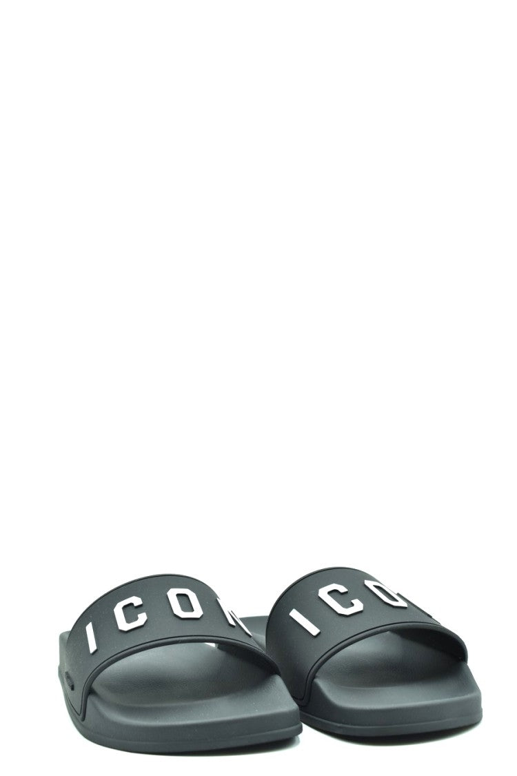 Dsquared2 Black Rubber Embossed Logo Pool Slides