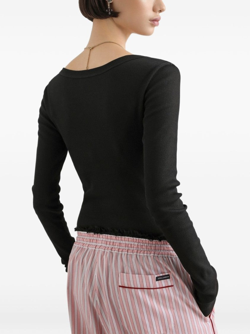 Dolce & Gabbana Black Fitted Ribbed Long-Sleeve Top