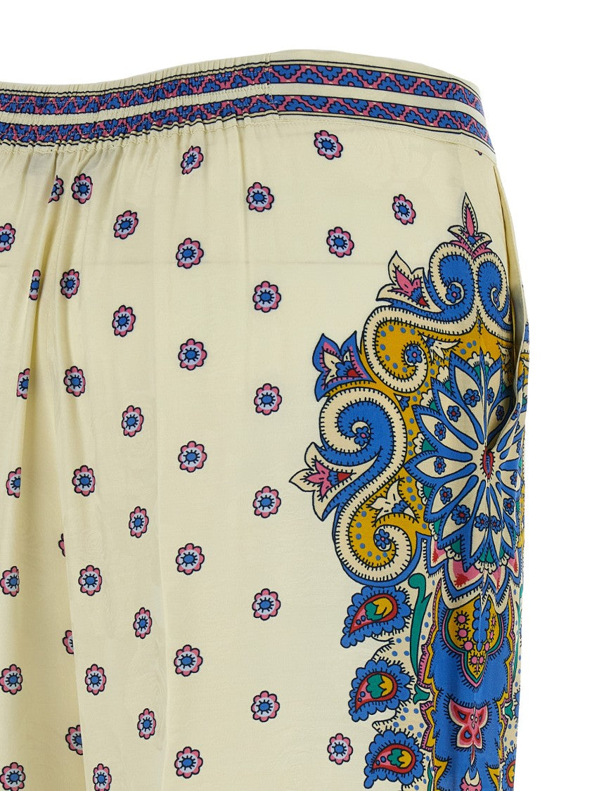 Etro Silk Blend Palazzo Pants With Jacquard Roses And Medallion Detail