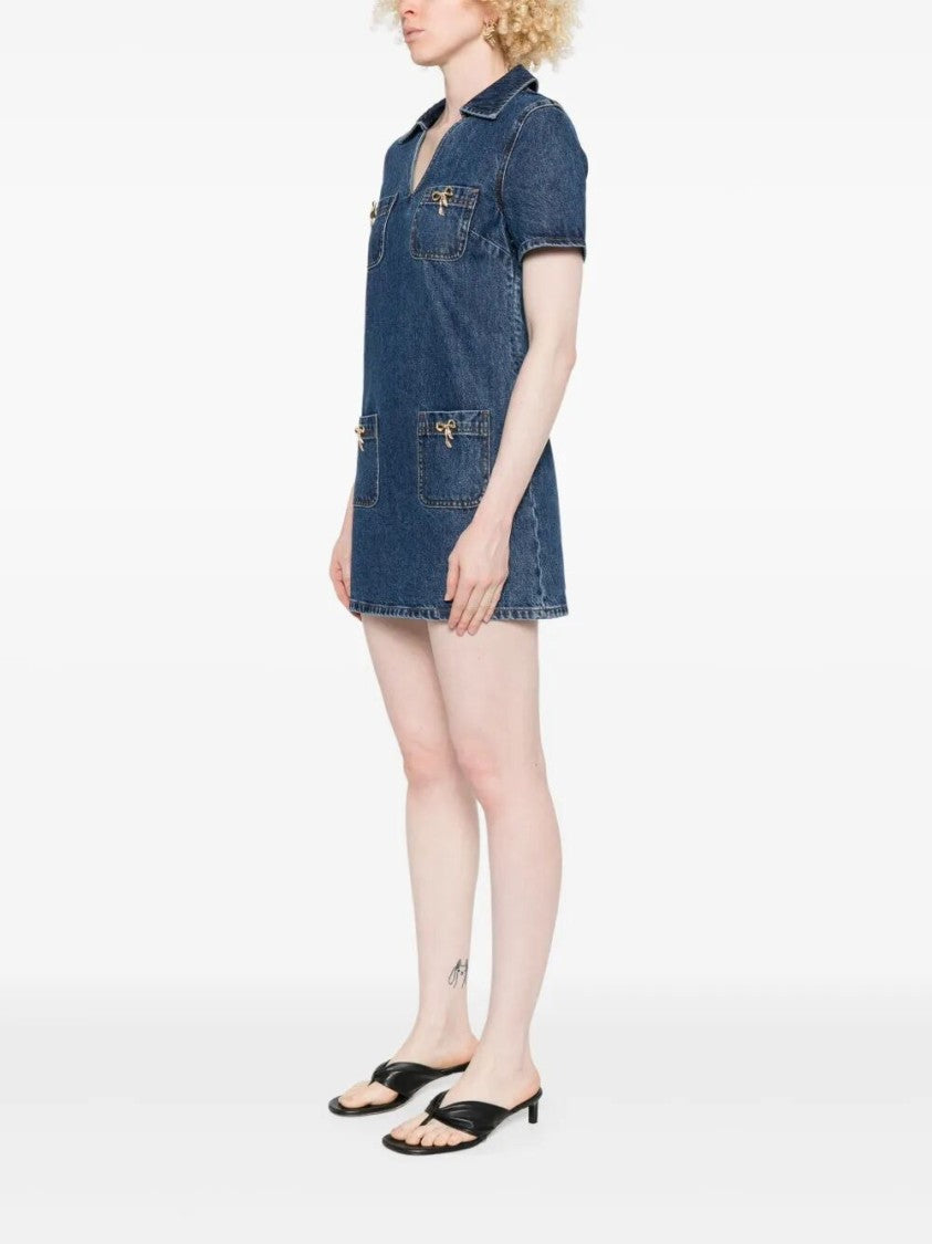 Self-Portrait Denim Crystal Bow Mini Dress