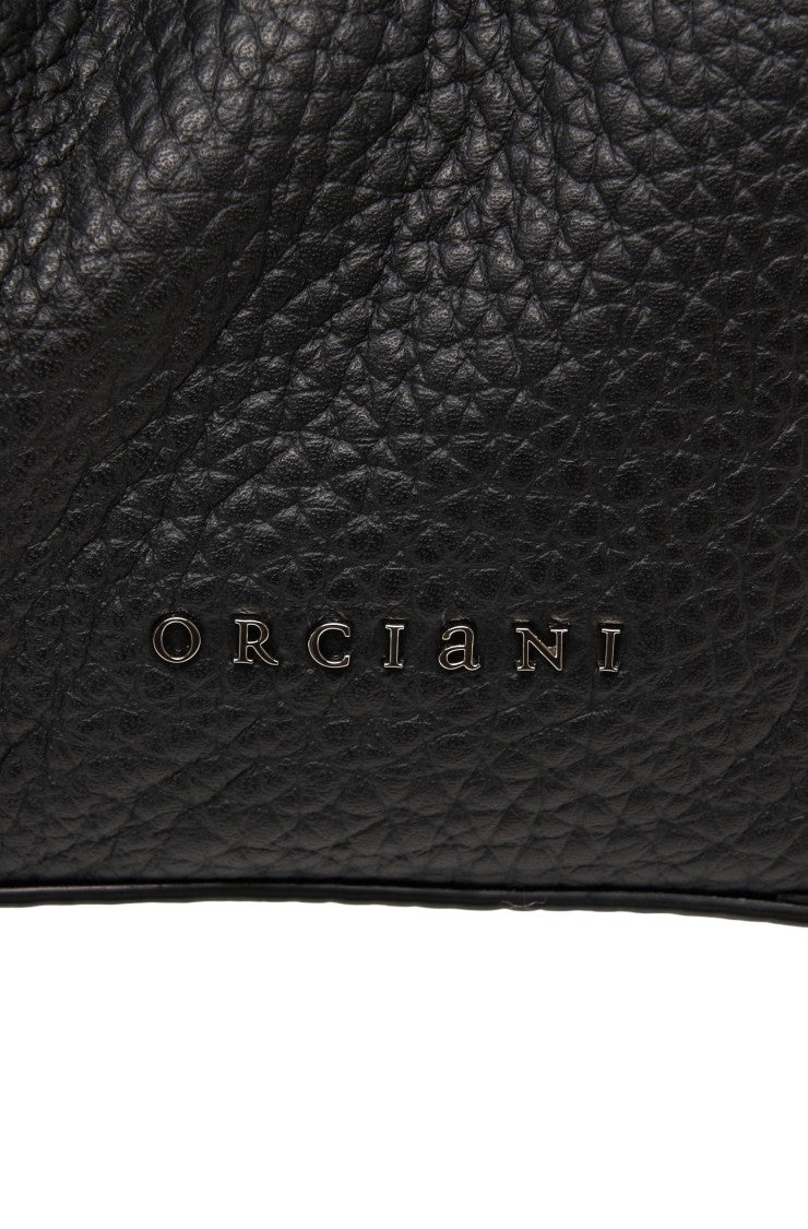 Orciani Hammered Leather Handbag With Zip Closure And Slim Handles