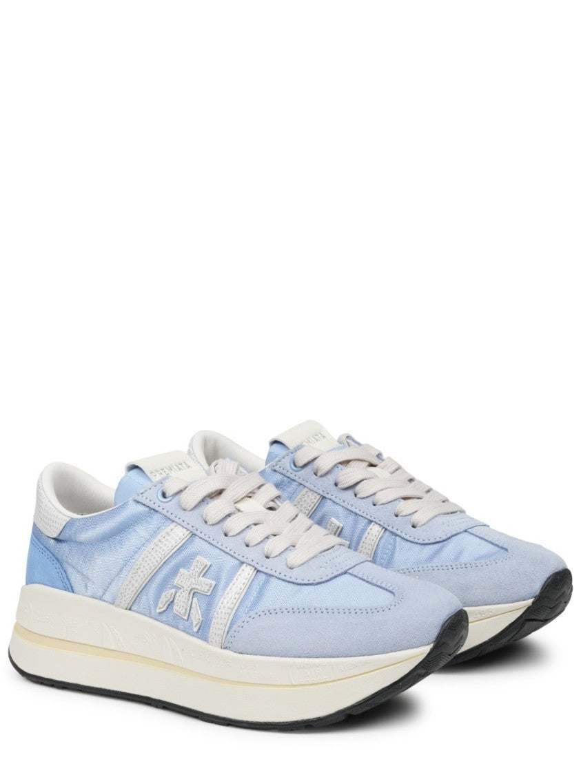 Premiata Soft Blue Sneakers With Distinctive Logo And Contrasting Outsole