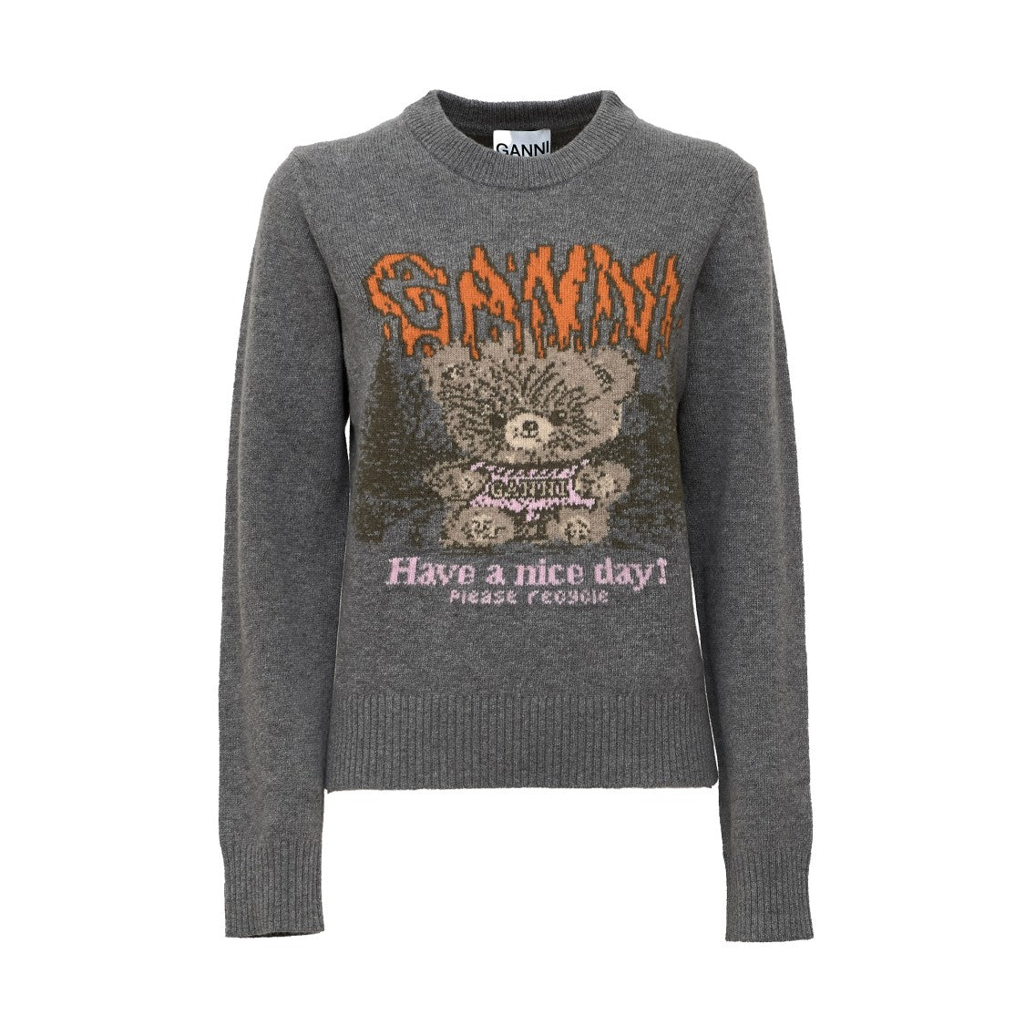 Ganni Teddy Forest Printed Wool Sweater