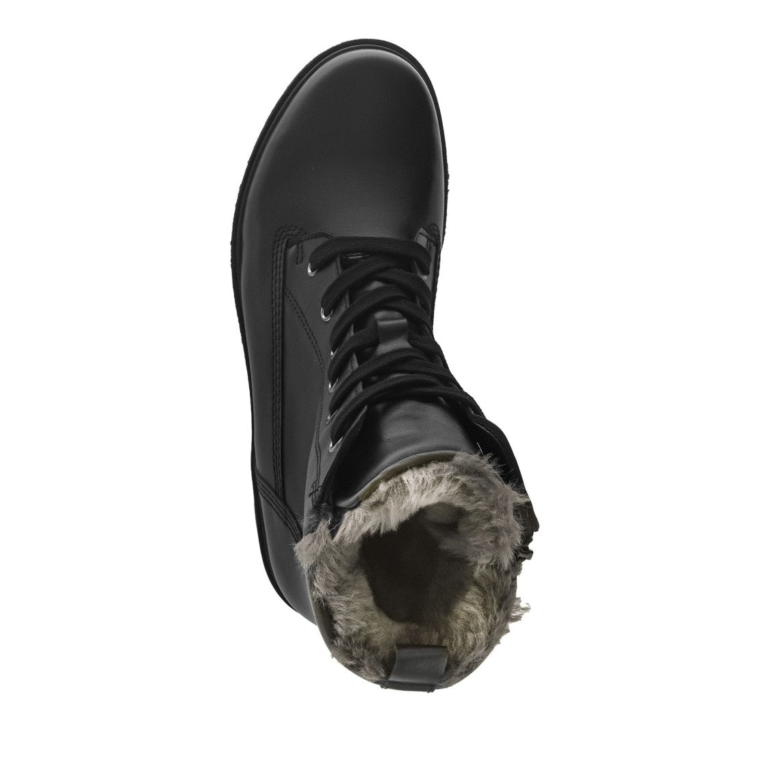 Gabor Black Lace-Up Side Zipper Leather Ankle Boots