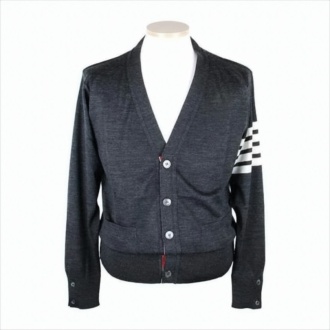 Thom Browne Deep V-Neck Wool Cardigan With Tricolor Accents