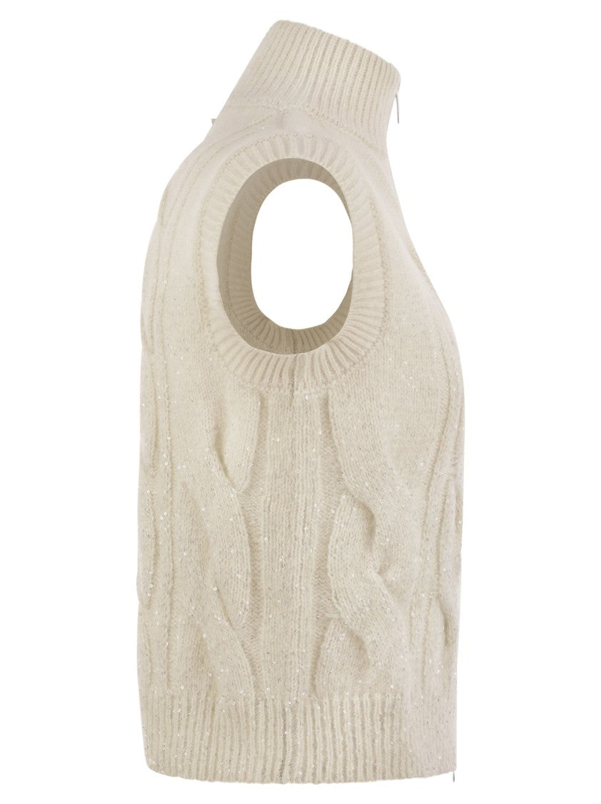 Peserico Cable Zip Vest In Alpaca Wool