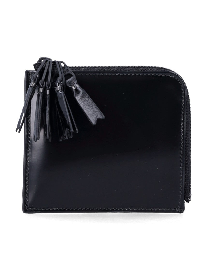 Comme Des Garçons Black Leather Zip Wallet With Multi-Tassel Closure
