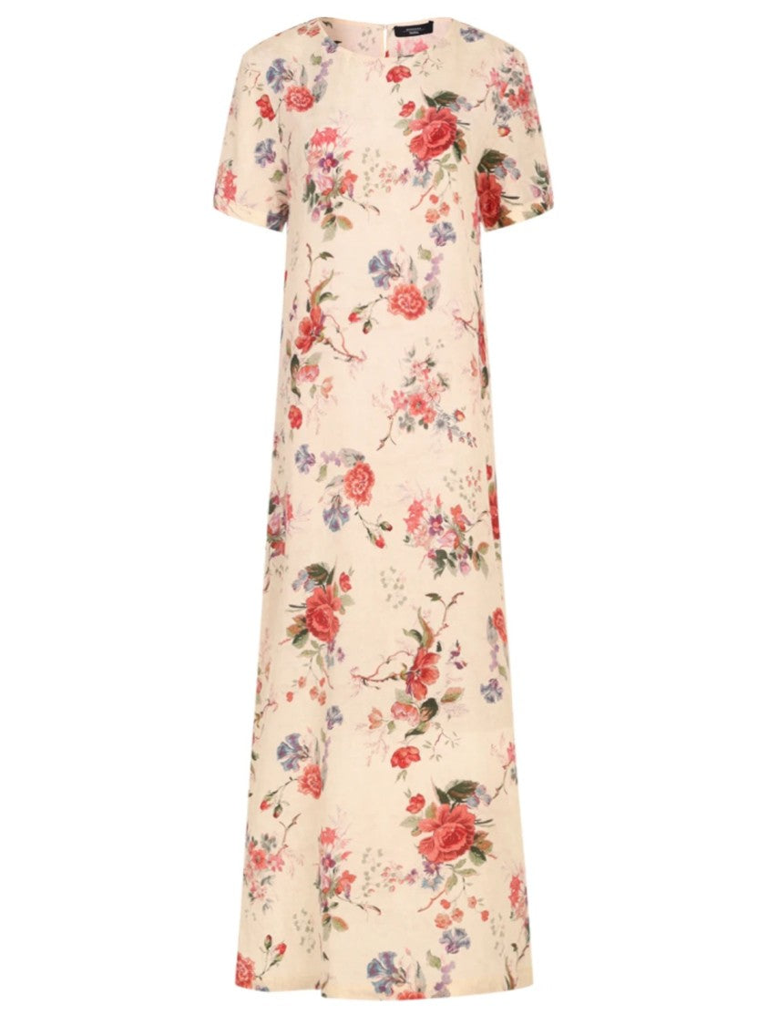 Max Mara Floral Print Long Dress In Crepe De Chine Silk