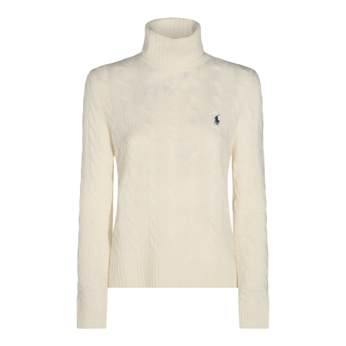 Polo Ralph Lauren Cable Knit Sweater With High Turtleneck And Logo Detail