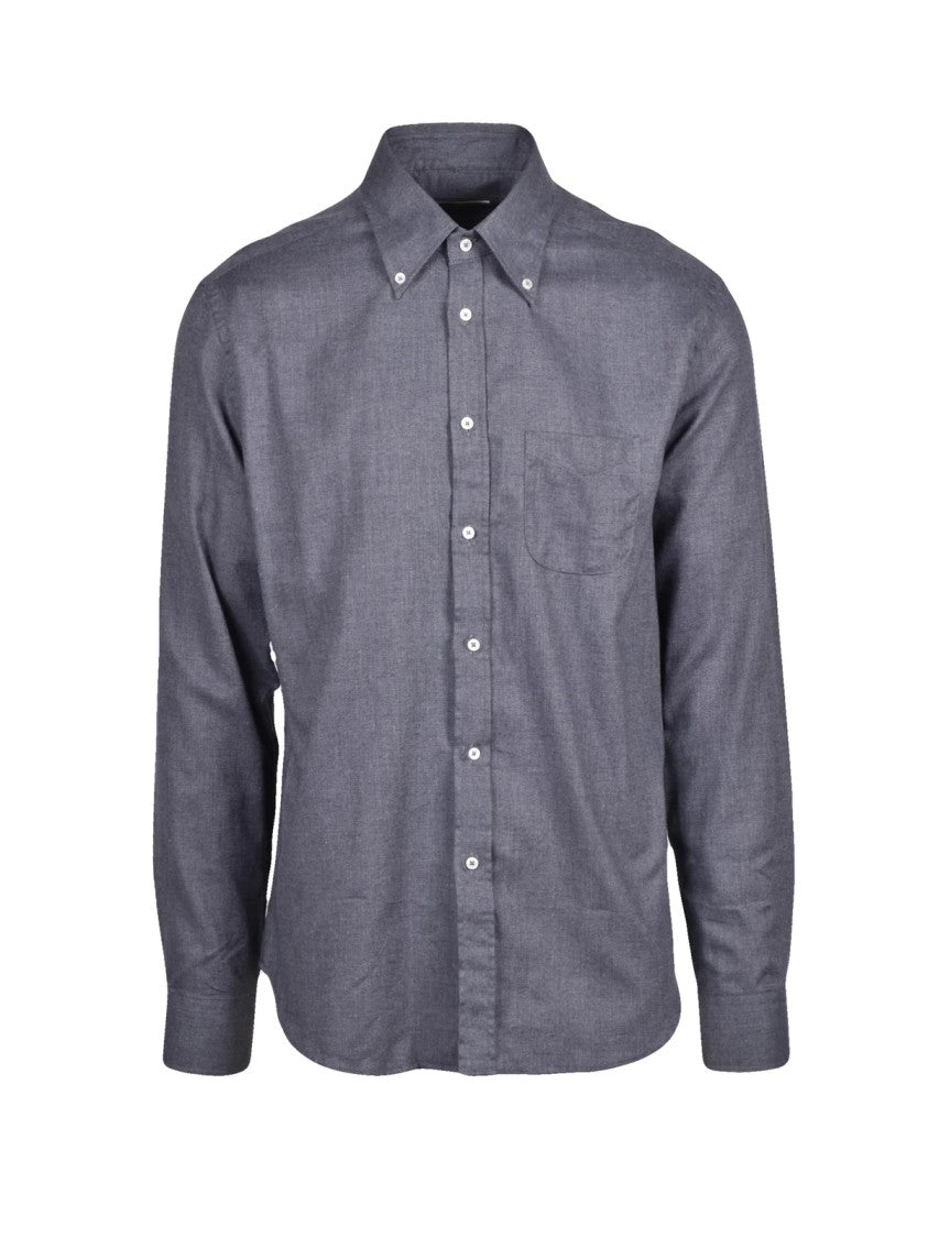 Deuxieme Grey Button-Down Cotton Flannel Shirt