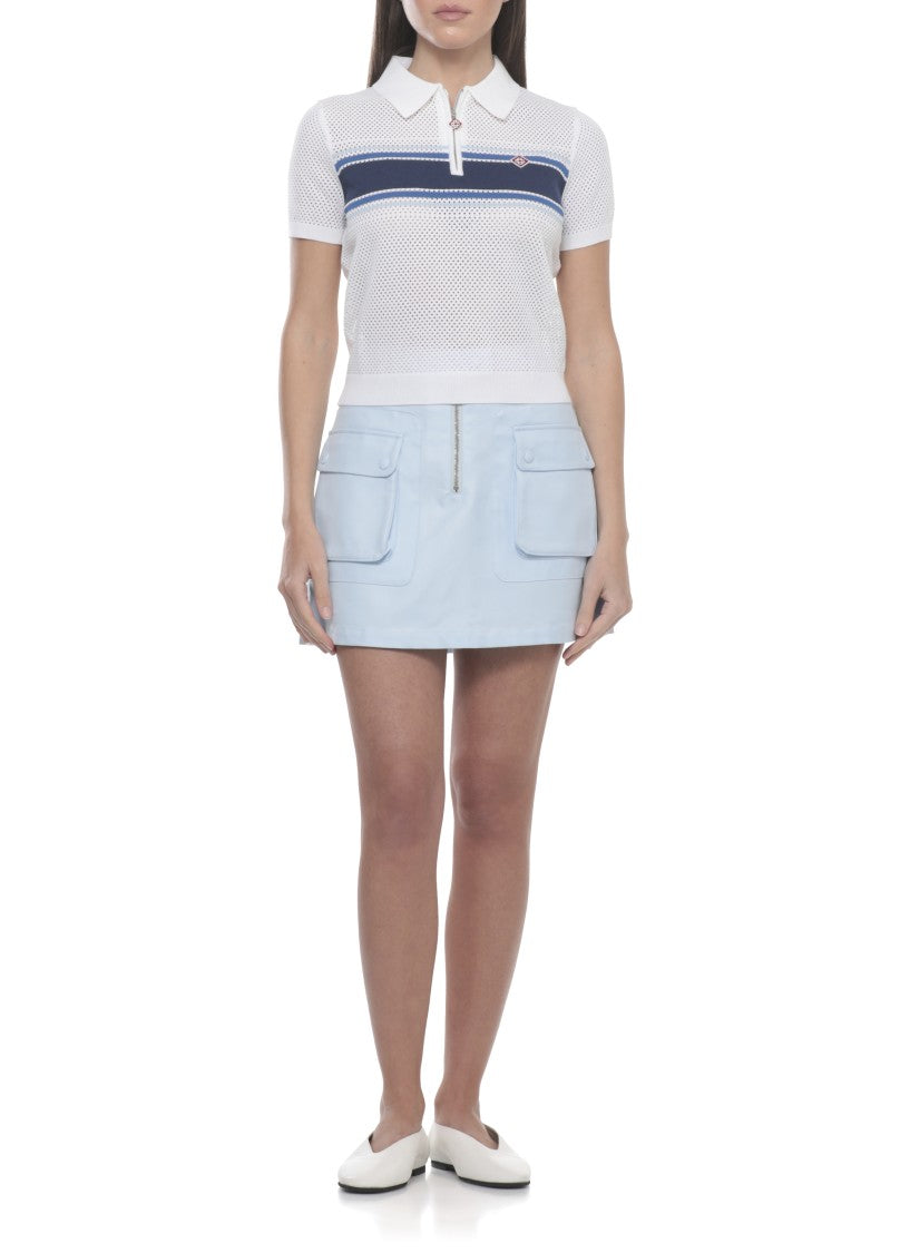 Casablanca Structured Light Blue Cotton Mini Skirt With Flap Pockets