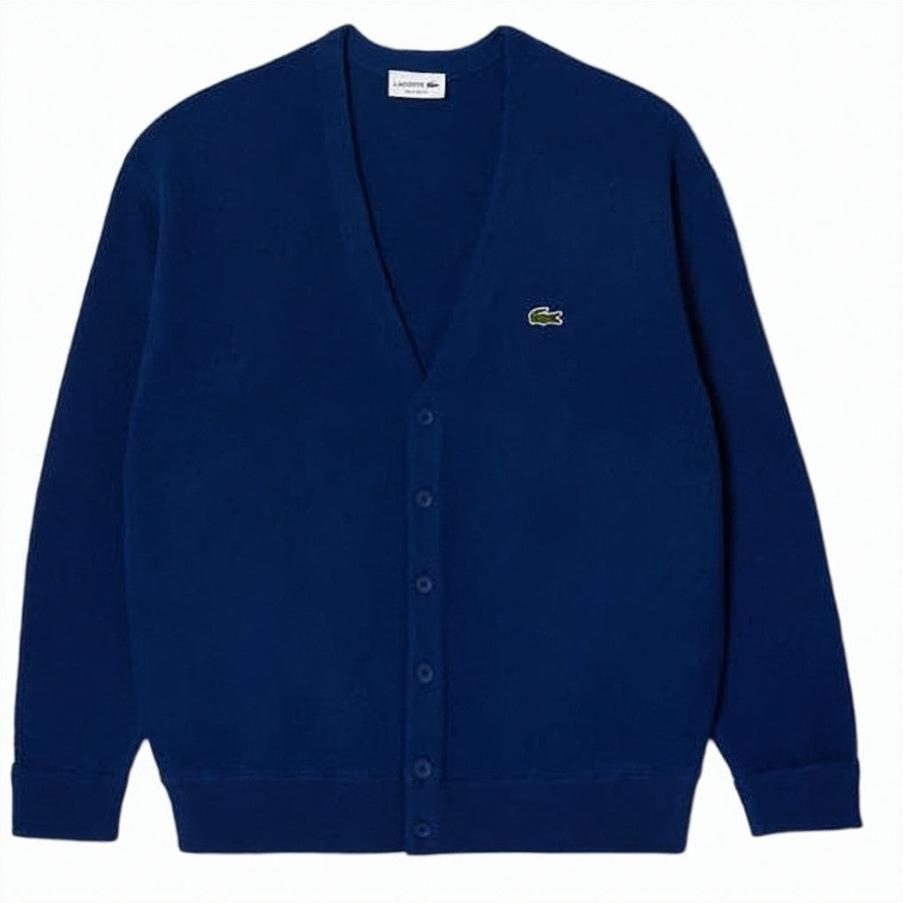 Lacoste Wool Cardigan With Deep V-Neck And Button-Down Front