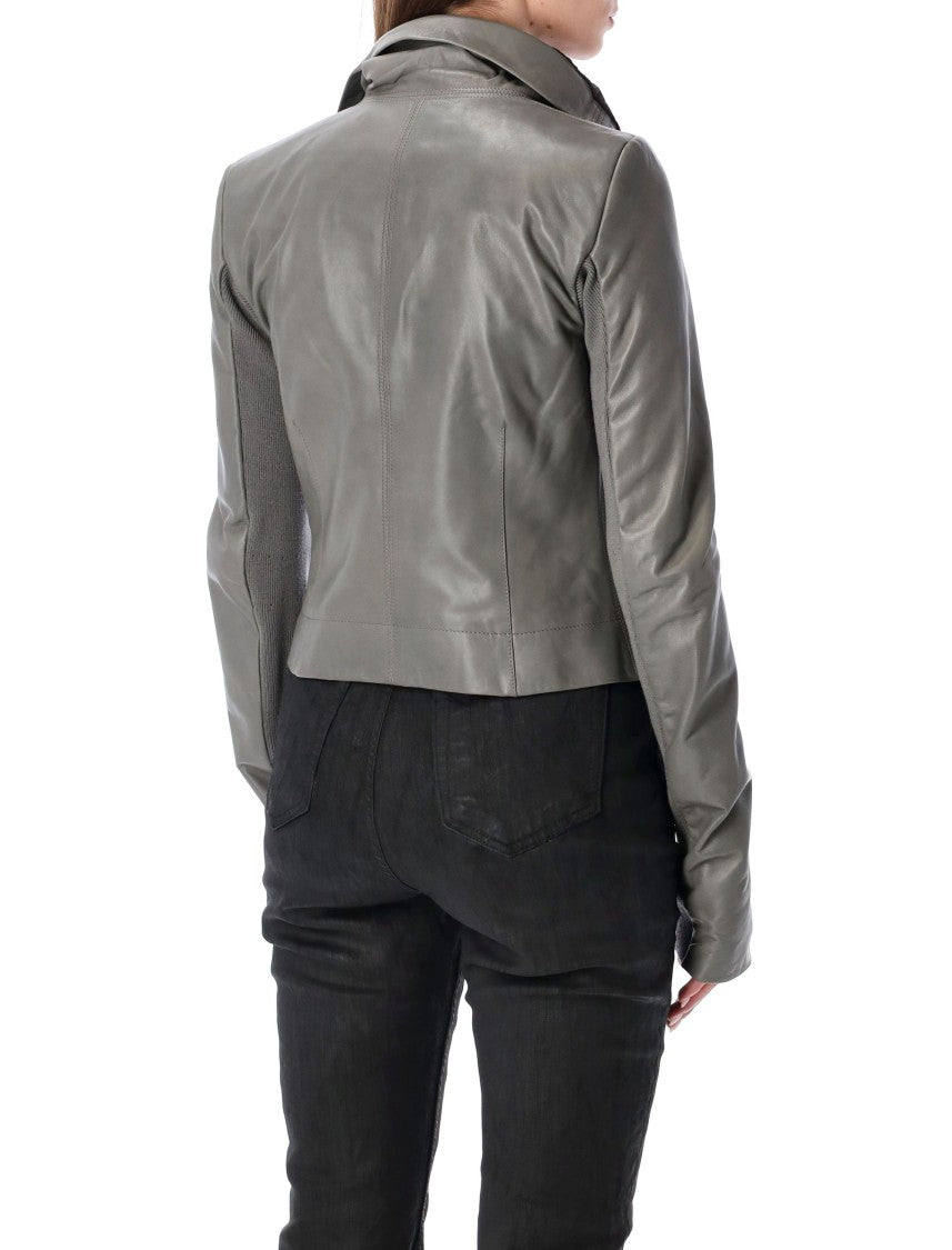 Rick Owens Asymmetrical Grey Lamb Leather Jacket