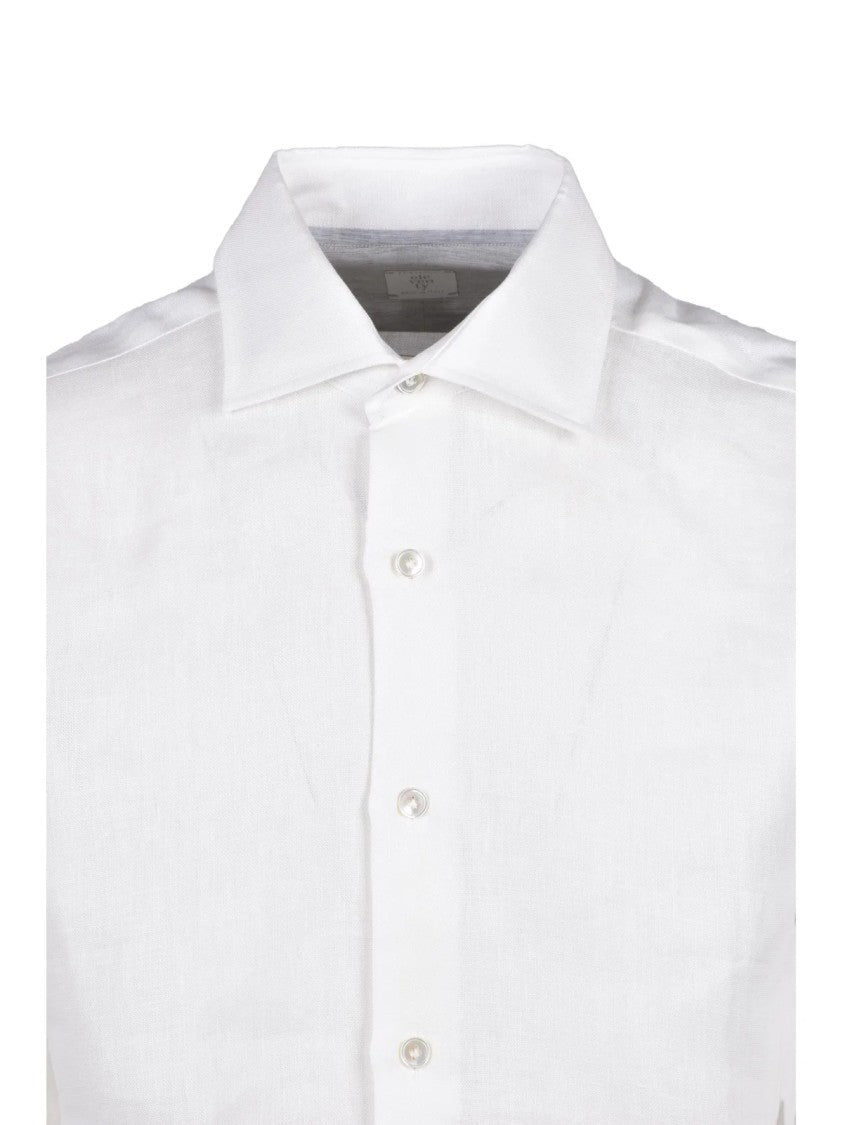 Eleventy White Men Linen Shirt