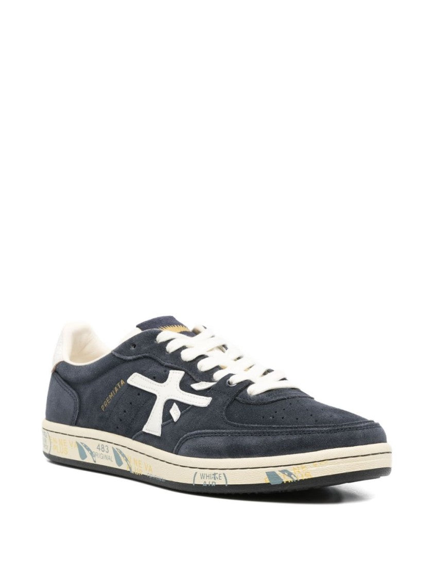 Premiata Navy Blue Low-Top Sneakers With Distinctive Logo