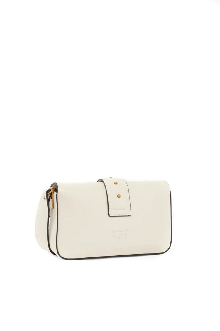 Pinko White Love Bag One Leather Gold-Buckle Shoulder Bag