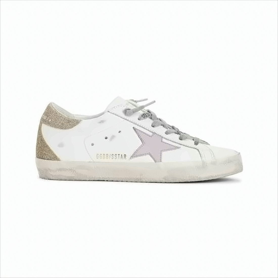 Golden Goose Distressed White Leather Sneakers With Pink Star Detail