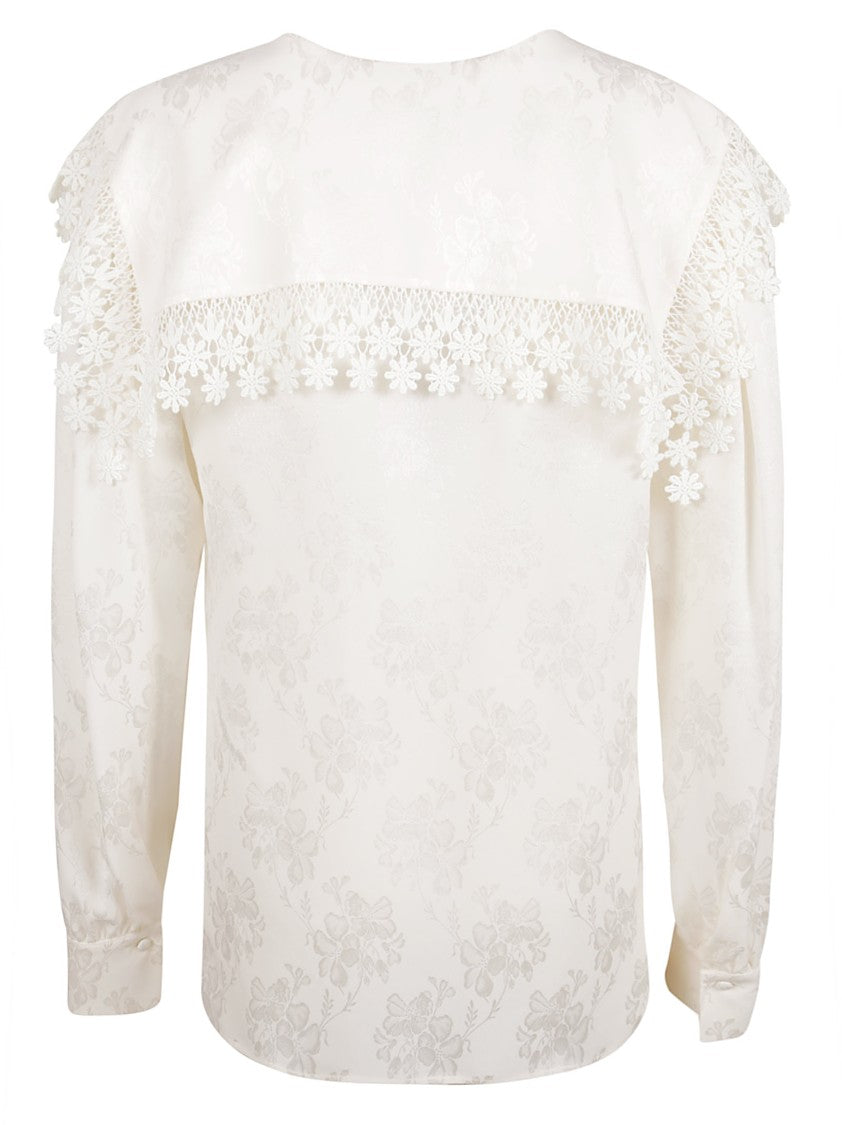 Chloé White Silk Jacquard Shirt With Floral Lace