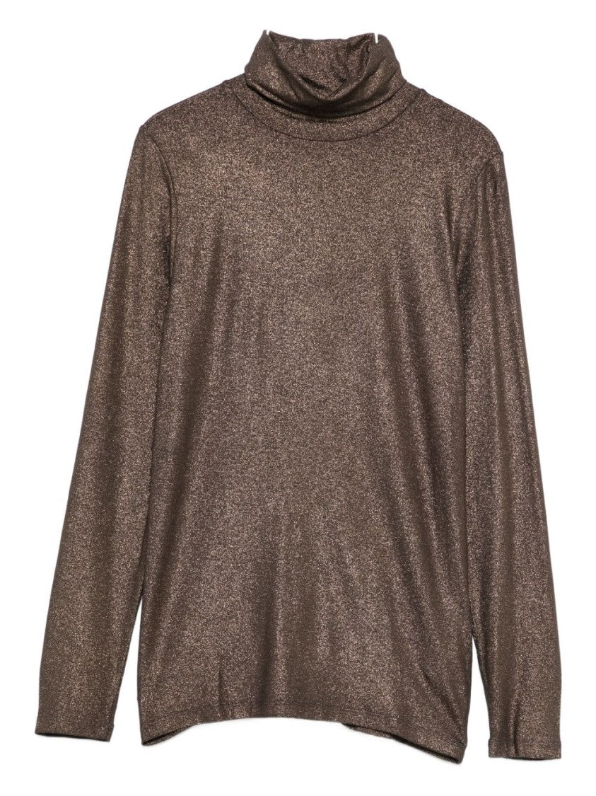 Majestic Filatures Fitted Brown Turtleneck Sweater With Subtle Shimmer