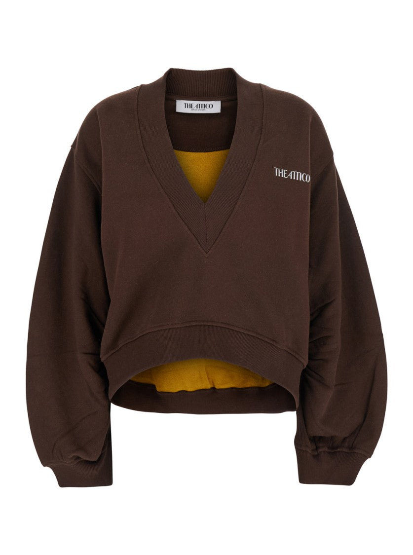 The Attico Brown Cropped Sweatshirt With V Neck