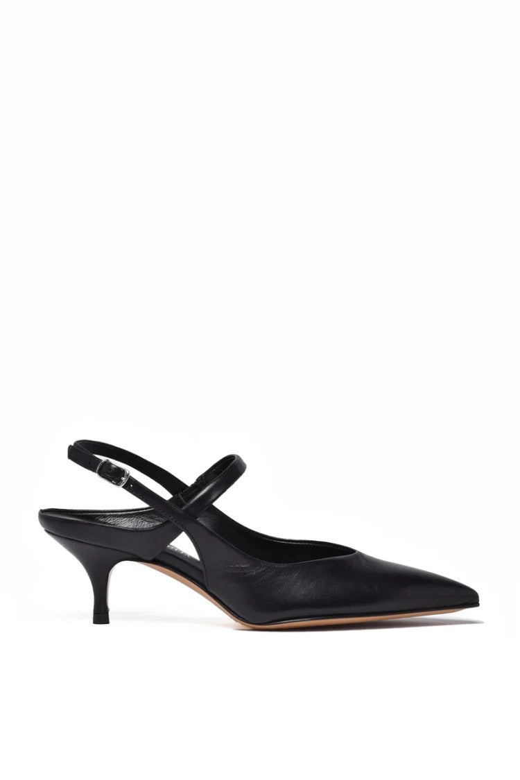Guglielmo Rotta Black Leather Rubber Sole Heeled Pump