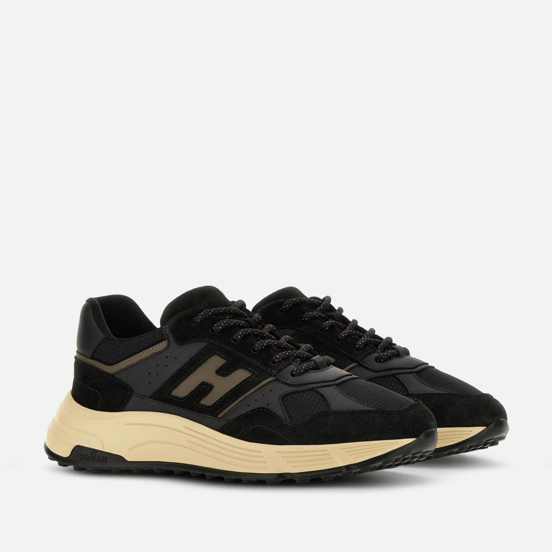 Hogan Black Suede Mesh Chunky Sole Sneakers