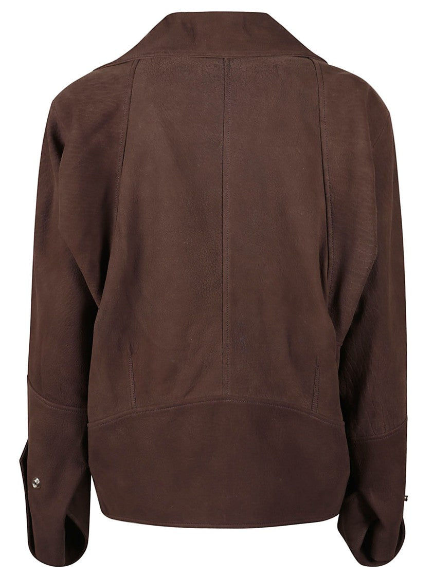 Iro Double-Breasted Brown Leather Jacket With Belted Waist