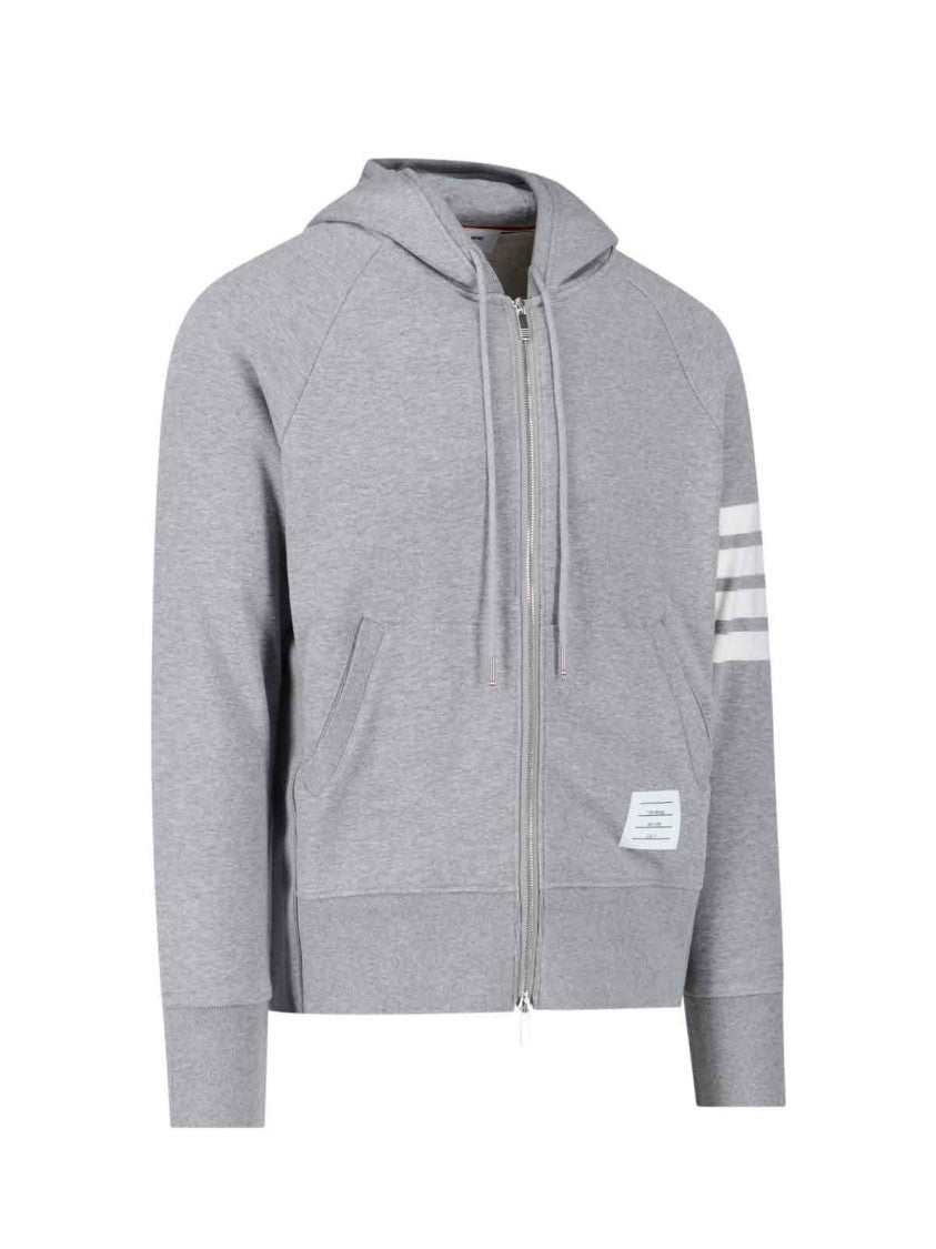 Thom Browne Zip-Up Hoodie Sweater With Soft Texture And Striped Detailing